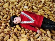 Xiaoxiao Xu photograph of a young chinese girl laying in pile of corn