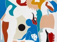 Naufus Ramírez-Figueroa, Study of the Cacaxtla Murals #3, 2024 Acrylic on carved wooden panel, 180.5 x 180 cm / 71 x 70 7/8 in. Courtesy Galerie Nordenhake, Stockholm, Berlin and Mexico City