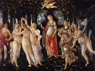 Sandro Botticelli, Primavera, or Allegory of Spring, painting of nine figures in a grove of trees