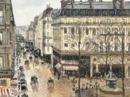 Camille Pissarro painting of a Paris street in the rain