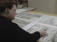 conservator studies several prints