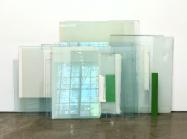 Russell Maltz, STACK - Ball Park XLIII, 2021, Polyurethane enamel and enamel on plate and wire glass, 15 plates, 60 x 101 x 10 inches, #RM94