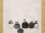 Persimmons (detail), attributed to Muqi (Chinese, active 13th century), hanging scroll; ink on paper. Collection of Daitokuji Ryokoin Temple. Important Cultural Property. 