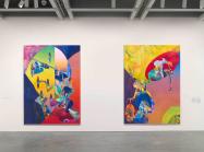 Installation view of Ilana Savdie: Radical Contractions (Whitney Museum of American Art, New York, July 14 – October 19, 2023). From left to right: Pico y placa, 2023; Tickling the Before and After, 2023. Photograph by Ron Amstutz