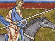 illuminated book image man on horse with spear