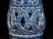 large hollow blue and white porcelain garden seat, Jingdezhen, 1573–1620.
