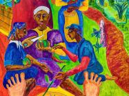 Detail from the Mural The Underground Railroad, Vermont and the Fugitive Slave, Entering Vermont in 1855, memory of Harriet Tubman and Sojourner Truth