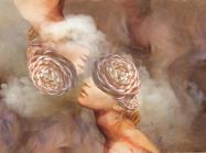 two faces with smoke and flowers 