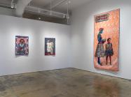 Installation view, Bisa Butler: Materfamilias, Gordon Parks Foundation. Works: Praise God, 2014, Wedding Portrait, 2001, Colored Entrance (after Department Store, Mobile, Alabama by Gordon Parks, 1956), 2023