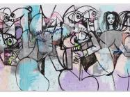 Transformation 2022 Acrylic, oil stick, and metallic paint on linen 228.6 x 647.7 cm / 90 x 255 in