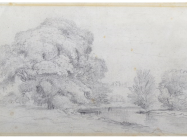 John Constable, A River Landscape: A group of tall trees on the left, a bend of the river with willows on the far bank on the right, in the background a hill with a castle. Estimate: £6,000- £8,000.