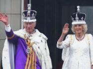 King Charles III and Camilla Waving from Buckingham Palace Balcony