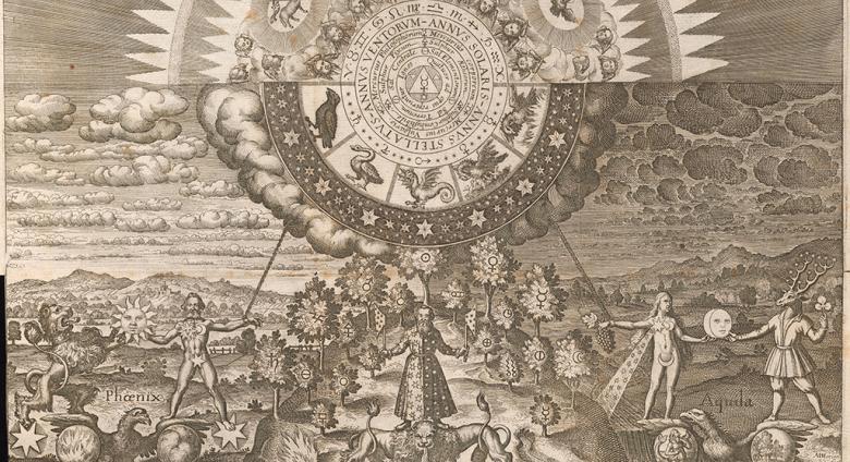 Matthäus Merian the Elder, The Microcosm and the Macrocosm from Musaeum Hermeticum, 1678. Engraving, The Getty Research Institute, Los Angeles, California.