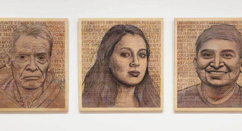 Family Portrait (2019) byYehimi Cambrón, installed at Of Origins and Belonging, Drawn from Atlanta, High Museum of Art