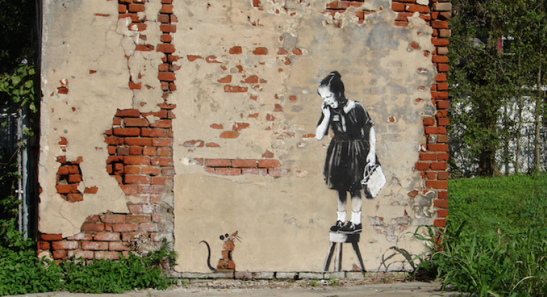  File:Banksy Rat Girl Treme New Orleans 01.jpg Add topic  1 ⁄ 1  More details Graffiti by "Banksy" on 19th century building in Treme, New Orleans; building has since been demolished.