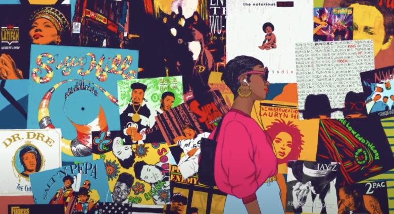 figure in front of music posters