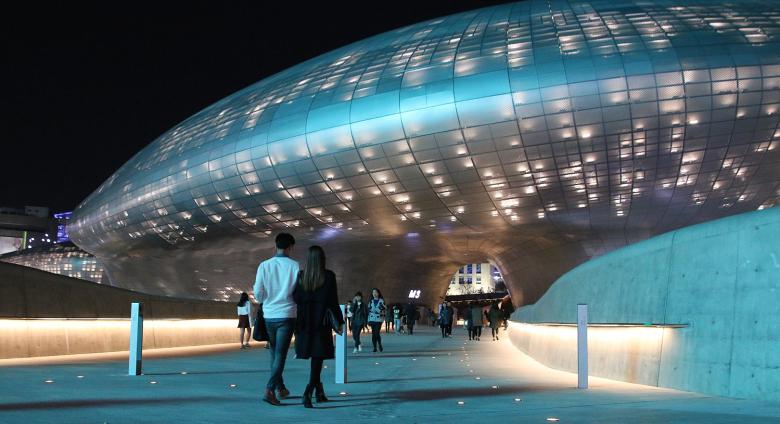 Dongdaemun Design Plaza at night, Central Seoul