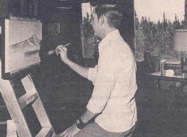 Painter Bob Ross making a painting demonstration in Fairbanks, Alaska