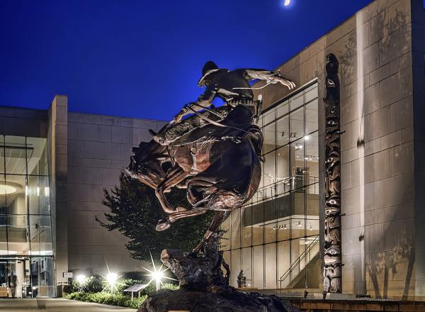 Exterior View of The Booth Western Art Museum in Cartersville, Georgia at night.