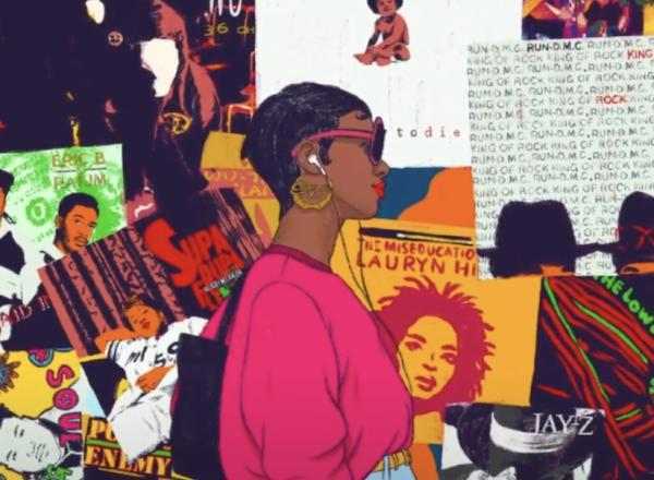 figure in front of music posters