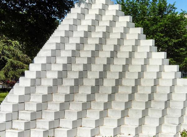 Four-sided Pyramid by American artist Sol Lewitt (1928-2007), Concrete and mortar, National Sculpture Garden, Washington DC.