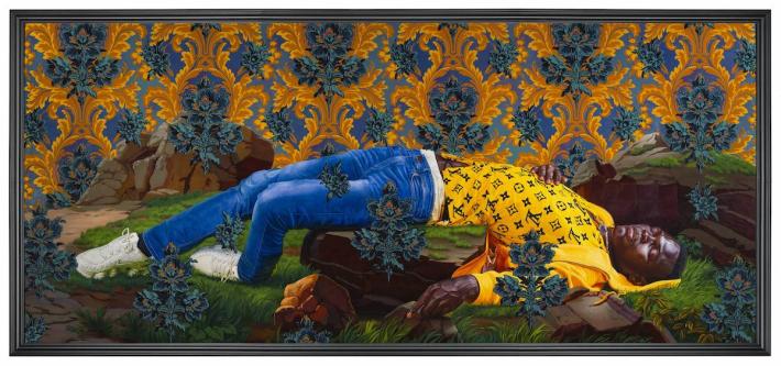 Kehinde Wiley, Femme, Piquée par un Serpent (Mamadou Gueye), 2022, oil on canvas, Fondation Louis Vuitton, Paris.