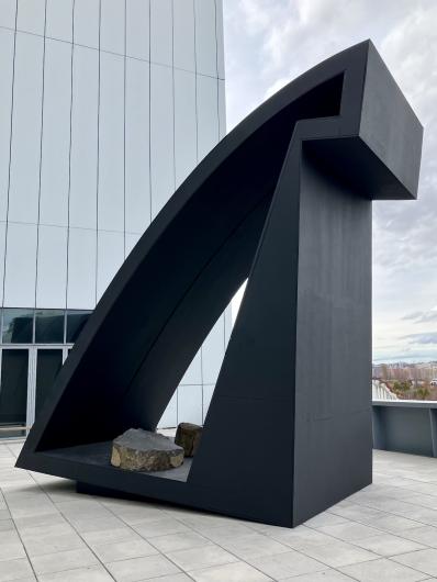 orkwase Dyson, Liquid Shadows, Solid Dreams (A Monastic Playground), 2024. Wood, steel, absolute black granite, basalt, graphite, and acrylic. Collection of the artist; courtesy GRAY and Pace Gallery.