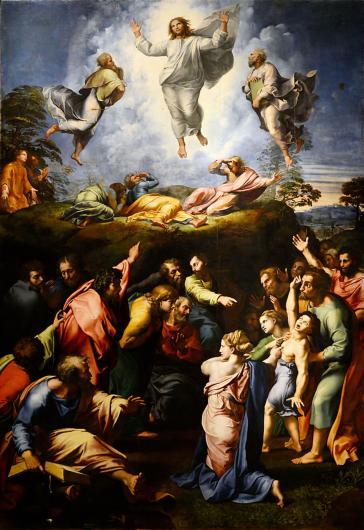 The top half is dedicated to Christ's Transfiguration while the bottom actually depicts the healing of a possessed boy.