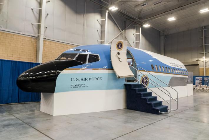 photo of Air Force One light blue airplane