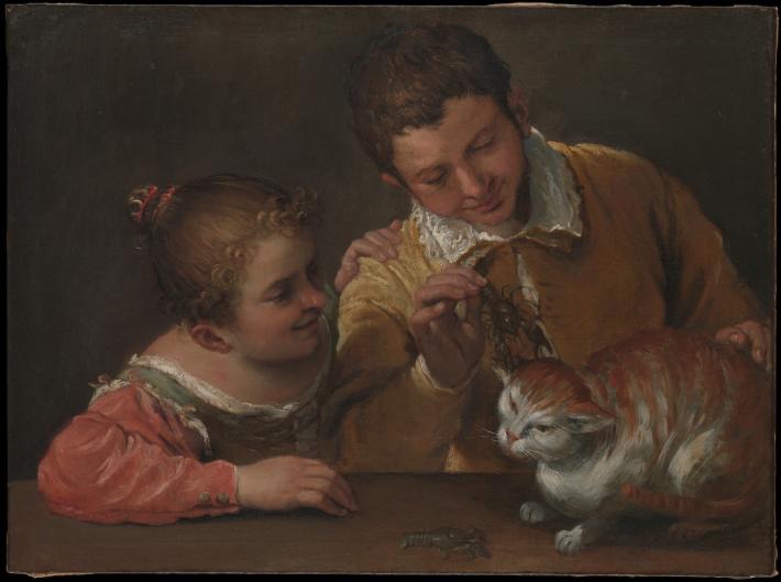 Annibale Carracci, Two Children Teasing a Cat, 1587. Wikimedia Commons.