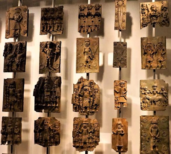 Benin Bronzes, 13th-16th centuries CE. Cast brass plaques, also known as bronzes. These examples are in the British Museum, with countless others in museums across the world.