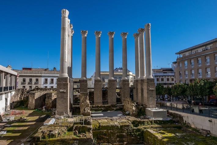 Remains of the Roman temple in modern Córdoba, Spain. The temple was presumably dedicated to the imperial cult and built during the 1st century CE. Credit: Wikimedia Commons.