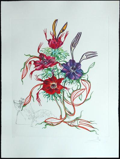 Dalí, Tauromachie (Bullfighting) from the Surrealist Flowers series, 1972. Engraving, photogravure print. 