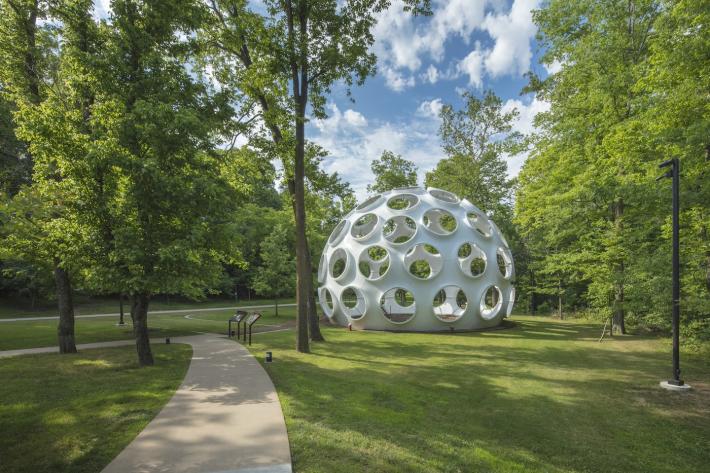 Fly's Eye Dome by Buckminster Fuller on the north lawn.