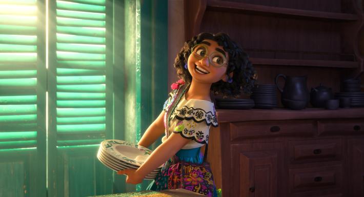 Encanto film still of Mirabel with her Mochila. Courtesy Disney.