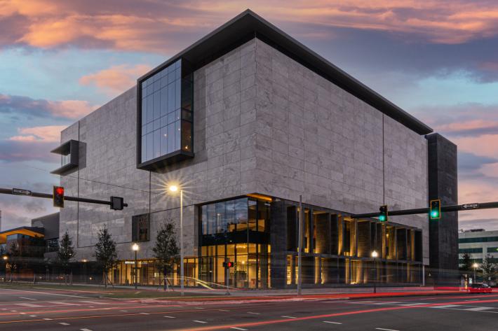 outside view of maacm at sunset. Images are ©MAACM. Photo by Joe Brennan.