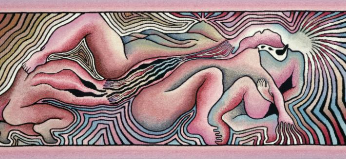 udy Chicago, Birth Trinity, from the Birth Project, 1983. Needlepoint on canvas. Needlework by Susan Bloomenstein, Elizabeth Colten, Karen Fogel, Helene Hirmes, Bernice Levitt, Linda Rothenberg, and Miriam Vogelman. Courtesy The Gusford Collection. ©️ Judy Chicago/Artists Rights Society (ARS), New York. Photo: Donald Woodman/ARS, New York