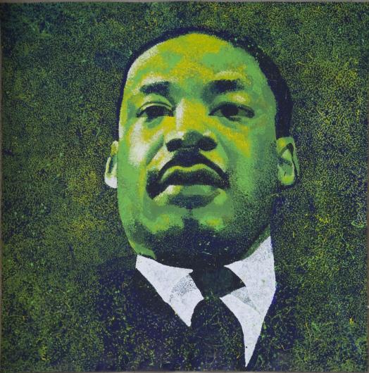 Martin Luther King Jr. Memorial Library Portrait painting in green based on photo