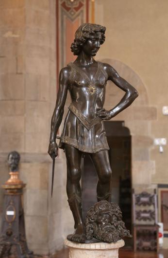 Andrea del Verrocchio, David with the head of Goliath, c. 1466 - 69. Bronze. Bargello National Museum. Wikimedia Commons.