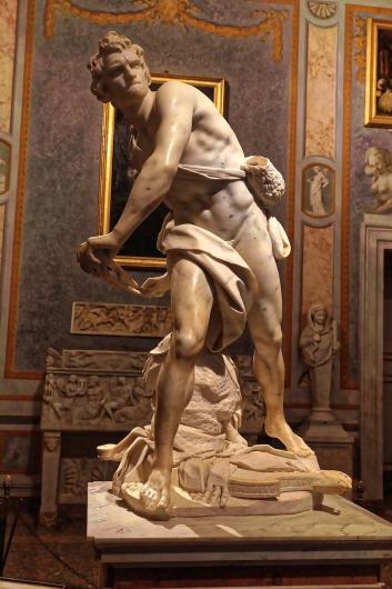 Gian Lorenzo Bernini, David, c. 1624. Marble. Galleria Borghese, Rome. Wikimedia Commons.