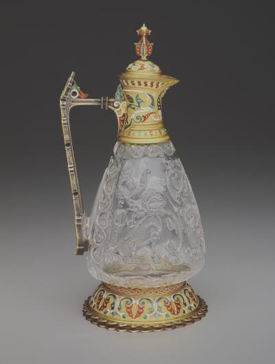 Unknown artist and Jean-Valentin Morel, Rock Crystal Ewer with Gold and Enamel Mounts, Ewer: 980 - 1020 CE; Spout, handle and base: completed April 1854, rock crystal, gold, colored enamels, The Keir Collection of Islamic Art on loan to the Dallas Museum of Art, K.1.2014.1.A-B.